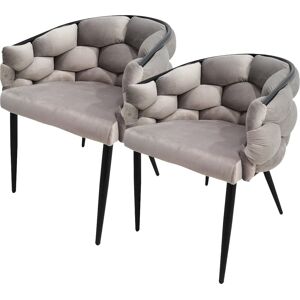 Polsterstuhl KAYOOM "Stuhl Grace 125 2er-Set, Gestell aus Eisen, bequem gepolstert", taupe, schwarz, B:65cm H:79cm T:61cm, Stoff aus Polyester, Schaumstoff, Sperrholz Gestell: 100% Eisen, Stühle, Graziöses Design, absolutes Eye-Catcher, geflochtener Rücke