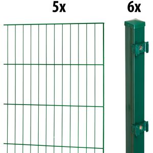 GARDEN 'N' MORE Einstabmattenzaun "Standard" Zaunelemente 5 Elemente für 10 m, LxH: 200 x 125 cm, mit 6 Pfosten Gr. H/L: 125 cm x 10 m H/L: 125 cm x 10 cm, grün Zaunelemente