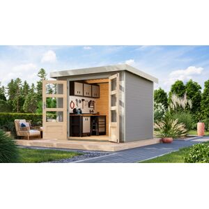 Gartenhaus KARIBU "Jupiter 3 D", wassergrau, weiß, ohne Fußboden, Holz, Stahl, Gartenhäuser, in verschiedenen Farben