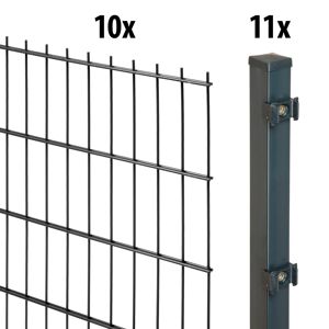 GARDEN 'N' MORE Doppelstabmattenzaun "Standard" Zaunelemente 10 Elemente für 20 m, LxH: 200 x 83 cm, mit 11 Pfosten Gr. H/L: 80 cm x 20 m H/L: 80 cm x 20 cm, grau (anthrazit) Zaunelemente