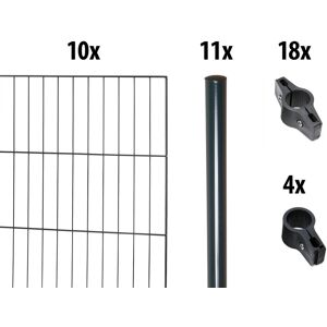 GARDEN 'N' MORE Einstabmattenzaun "mit Rundpfosten" Zaunelemente 10 Elemente für 20 m, LxH: 200 x 75 cm, mit 11 Pfosten Gr. H/L: 75 cm x 20 m H/L: 75 cm x 20 cm, grau (anthrazit) Zaunelemente