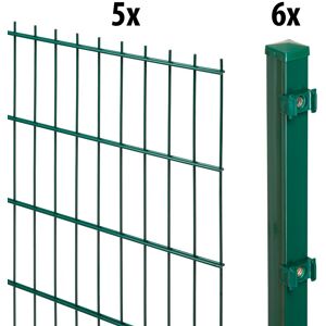 GARDEN 'N' MORE Doppelstabmattenzaun "Standard" Zaunelemente 5 Elemente für 10 m, LxH: 200 x 163 cm, mit 6 Pfosten Gr. H/L: 160 cm x 10 m H/L: 160 cm x 10 cm, grün Zaunelemente