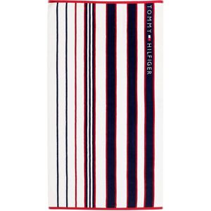 Strandtuch TOMMY HILFIGER "Rot-blau gestreift" Handtücher (Packung) Gr. B/L: 100 cm x 180 cm (1 St.), blau (navy) Strandtücher mit gestickter Tommy Flagge