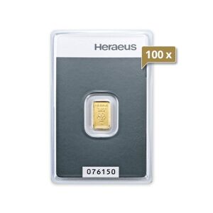 100 x 1 g Goldbarren Heraeus
