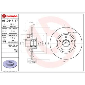 Bremsscheibe BREMBO 08.C647.17, hinten, voll, 1 Stück
