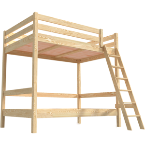 ABC MEUBLES Etagenbett 2-Sitzer für Erwachsene Treppe Holz Sylvia - 120x200 - Roh