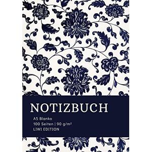 Notizbuch A5 - Notizbuch A5 Blanko - 100 Seiten 90g/m² - Soft Cover floral blau - FSC Papier: Notebook A5 Blanko weißes Papier