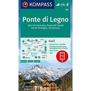 KOMPASS-Karten GmbH - KOMPASS Wanderkarte 107 Ponte di Legno 1:50.000: 4in1 Wanderkarte mit Aktiv Guide und Detailkarten inklusive Karte zur offline Verwendung in der KOMPASS-App. Fahrradfahren. Skitouren.