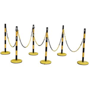 Absperrpfostenset mit Kette, 6 Pfosten, 15 m Kette, gelb / schwarz VISO