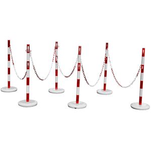 Absperrpfostenset mit Kette, 6 Pfosten, 15 m Kette, rot / weiß VISO