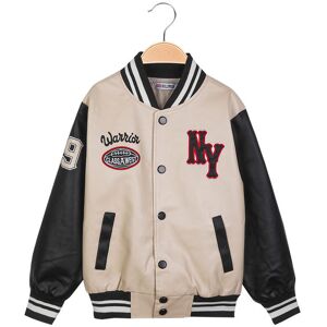 Hollywork Baseballjacke aus Kunstleder für Kinder Eco-Lederjacken Junge Beige Größe 04