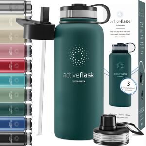 BeMaxx Trinkflasche Edelstahl Active Flask + Strohhalm (3 Deckel) Bpa-Frei, - Akzeptabel Dark Teal 950ml