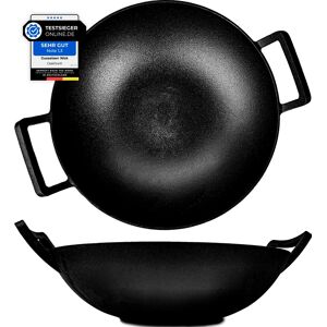 Oakfire Wok Gusseisen 36cm Groß Induktion, Grill Wok Gusseisern Mit Non-Stick - Geoffnete Verpackung Schwarz