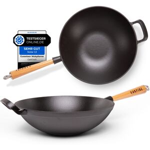 Oakfire Wokpfanne Emailliert Gusseisen Induktion 31cm Groß Grill Wok Pfanne - Akzeptabel Schwarz Emailliert Wokpfanne