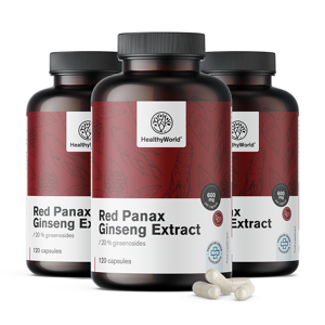 HealthyWorld 3x Red Panax Ginseng – Roter Ginseng Extrakt 600 mg, zusammen 360 Kapseln