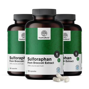 HealthyWorld 3x Sulforaphan – aus Brokkoli-Extrakt 50 mg, zusammen 540 Kapseln