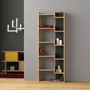 Toscohome Bücherregal aus Holz 69x162h cm Eiche und Anthrazit - Oppa