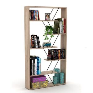 Toscohome Bücherregal aus Holz 84x157h cm mit Metallrahmen und Einlegeböden Eiche Farbe - Tars