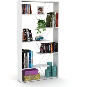 Toscohome Bücherregal aus Holz 84x157h cm mit Metallrahmen und Fachböden Farbe weiß - Tars