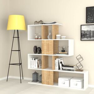 Toscohome Doppelseitiges Bücherregal aus Holz 145x145h cm in Weiß und Eiche - Aktif