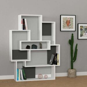 Toscohome Bücherregal aus Holz 101x132H cm mit 7 Fachböden Farbe weiß und anthrazit - Barce