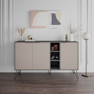 Toscohome Sideboard mit 3 Türen und Einlegeböden 142x83h cm anthrazit und taubengrau - Clara