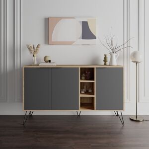 Toscohome Sideboard mit 3 Türen und Einlegeböden 142cm Eiche und Anthrazit - Clara