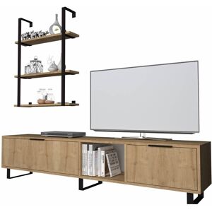 Toscohome Wandsystem 180 cm TV-Ständer und Bücherregal Eiche Farbe - Zenon