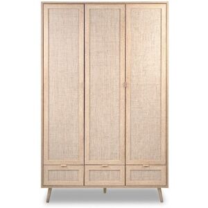 Toscohome Kleiderschrank 120x190 cm mit 3 Türen und 3 Schubladen in Weidenoptik - Bali 60B