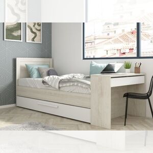 Toscohome Einzelbett mit integriertem Schreibtisch und ausziehbarem Bett in der Farbe vintage white