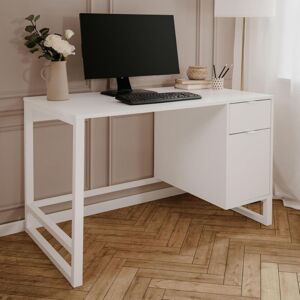 Toscohome Schreibtisch 120x75h cm mit Tür und Schublade weiße Farbe - Sumatra30A