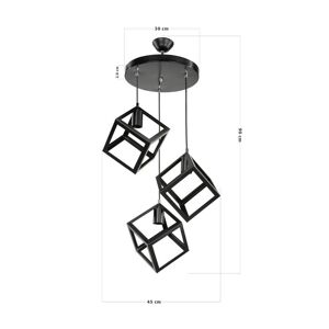 Toscohome 90 cm Pendelleuchte mit 3 schwarzen Metallwürfeln - Agatha