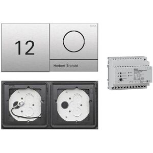 Gira 106 System 2-fach Gegensprechanlagen Set Edelstahl V4A mit Infomodul und Sprachmodul mit 1 RT Edelstahl + Audio-Steuergerät mit Gravur