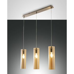 Fabas Luce Moderne Retro Pendelleuchte SINTESI 3-flammig E27 amber mit hochwertigem Röhrenglas