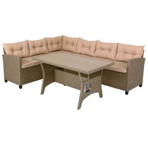 Casaria Sitzgruppe Lissabon, Polyrattan WPC Esstisch Eckbank 15cm Kissen 7cm Auf...