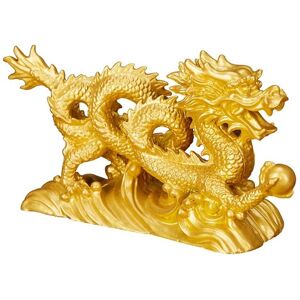 Sweet Lovely Chinesische Geomantie-Gold-Drachen-Figur, Statue, Ornamente Für Glück Und Erfolg