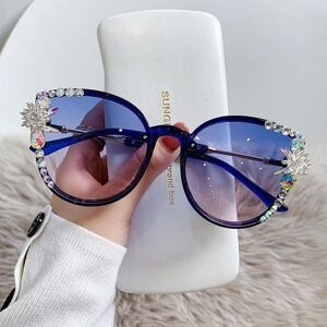 Xianyi01 1 Stück Sonnenbrille Damen Neue Mode Retro Quadratische Brille Randlose Strass Sonnenbrille Damen Sommer Augenbinden Blau