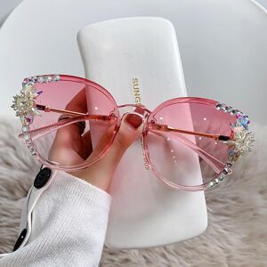 Xianyi01 1 Stück Sonnenbrille Damen Neue Mode Retro Quadratische Brille Randlose Strass Sonnenbrille Damen Sommer Augenbinden Pink
