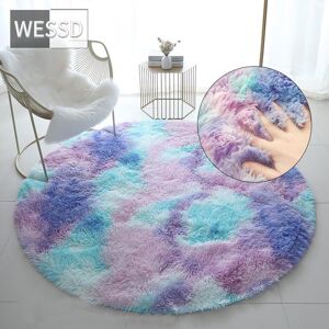 Zz Home Niedlicher Regenbogen-Plüschteppich Rund Für Mädchenzimmer, Niedlicher Weicher, Zotteliger Haarteppich Für Schlafzimmer, Kinderzimmer, Spielmatte, Kra