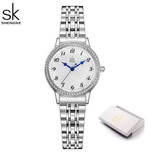 Schweizer Marke Shengke Damenuhr Edelstahl Roségold Einfache Wasserdichte Leuchtende Damenuhren Luxus Quarz Elegante Uhr Silber