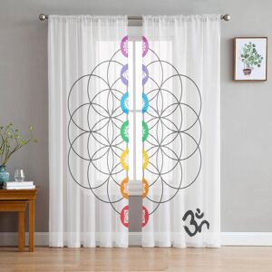 Home Textiles-Hh Chakra Farbe Geometrie Yoga Tüll Fenster Vorhänge Wohnzimmer Organza Garn Sheer Voile Vorhang Schlafzimmer Küche Home Decor Drapieren