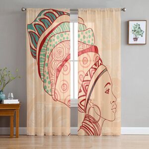 Home Textiles-Hh Afrikanische Frau Gesicht Kultur Tüll Fenster Vorhänge Wohnzimmer Organza Garn Sheer Voile Vorhang Schlafzimmer Küche Home Decor Drapieren