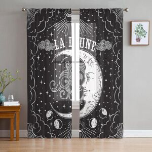 Home Textiles-Hh Mond Sternen Universum Schwarz Tüll Fenster Vorhänge Wohnzimmer Organza Garn Sheer Voile Vorhang Schlafzimmer Küche Home Decor Drapieren