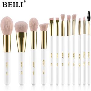Beili Weißgold Make-Up Pinsel Professionelle Foundation Lidschatten Puderpinsel Hochwertiges Rosa Synthetisches Make-Up-Pinsel-Set 12pcs