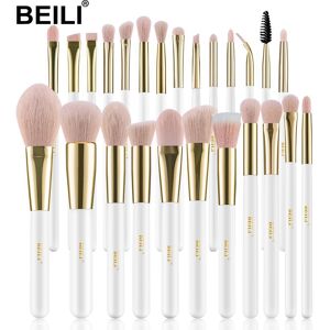 Beili Weißgold Make-Up Pinsel Professionelle Foundation Lidschatten Puderpinsel Hochwertiges Rosa Synthetisches Make-Up-Pinsel-Set 25pcs