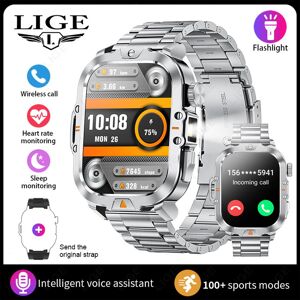 Lige Led-Taschenlampe, Smartwatch, 2,01 Zoll, Tft-Großbildschirm, Sport, Fitness, Gesundheitsüberwachung, Bluetooth-Anruf, Wasserdichte Smartwatch Sil