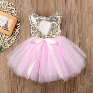 Jd12gu Kinder Baby Pailletten Blumenmädchenkleid, Tutu Partykleid, Rückenfreie Brautjungfernkleider Pink 110