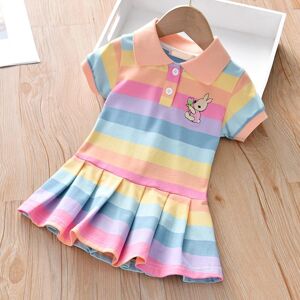 Selfyi Kinder Mädchen Kleid Niedliches Häschen Dekoration Kleid Baby Mädchen Regenbogen Gestreift Kurzarm Prinzessin Kleid 90