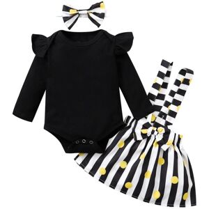 Selfyi 3-Teiliges Set Für Baby-Mädchen-Kleidungsanzug, Rüschenärmel, Blumenspielanzug, Schlingenrock Und Stirnband L/90
