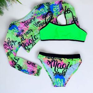 Swimwear Online Modisches 3-Teiliges Bademode-Set Für Mädchen Mit Sonnenschutz, Schnürung Auf Der Rückseite, Unterhemd, Bedruckter Slip Und Langärmeligem Überzug, Bad